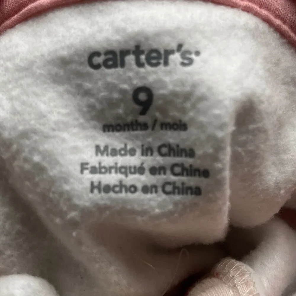 Carter’s Baby Hooded Fleece One Piece 9M Heart & Button Detail White Pink Floral